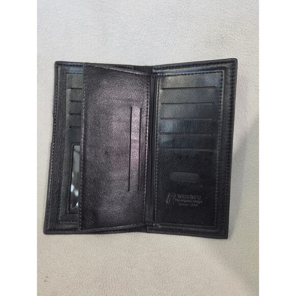 Woerfu Black Leather Wallet Check Book Zip Pouch Long Large - Picture 6 of 9